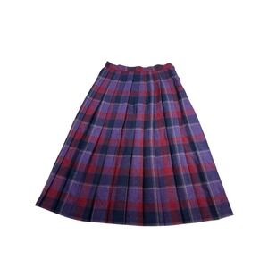 Oscar de la Renta Vintage Plaid Wool Pleated Midi Skirt - Size 13 14